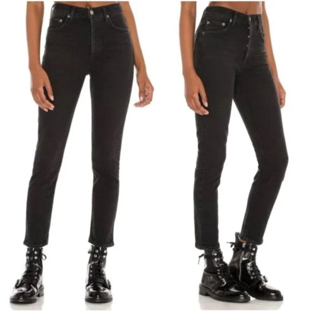 AGOLDE Nico High Rise Slim Jeans in Virtue Washed Black